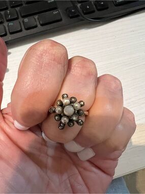 Vintage Solid Sterling Pearl Flower Cluster Ring